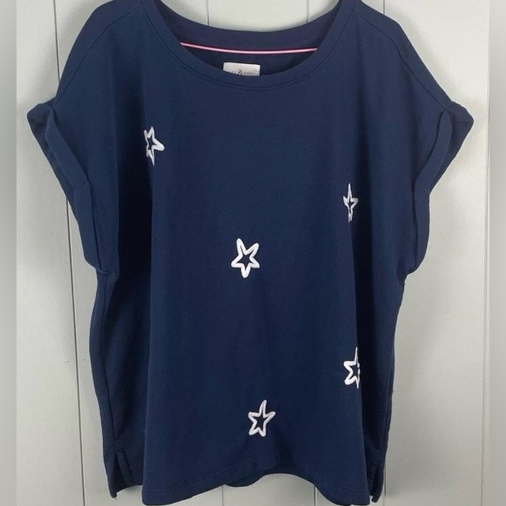 LOU & GREY COZY COTTON NAVY WHITE STAR OVERSIZED SWEATSHIRT TOP SHIRT SIZE XS